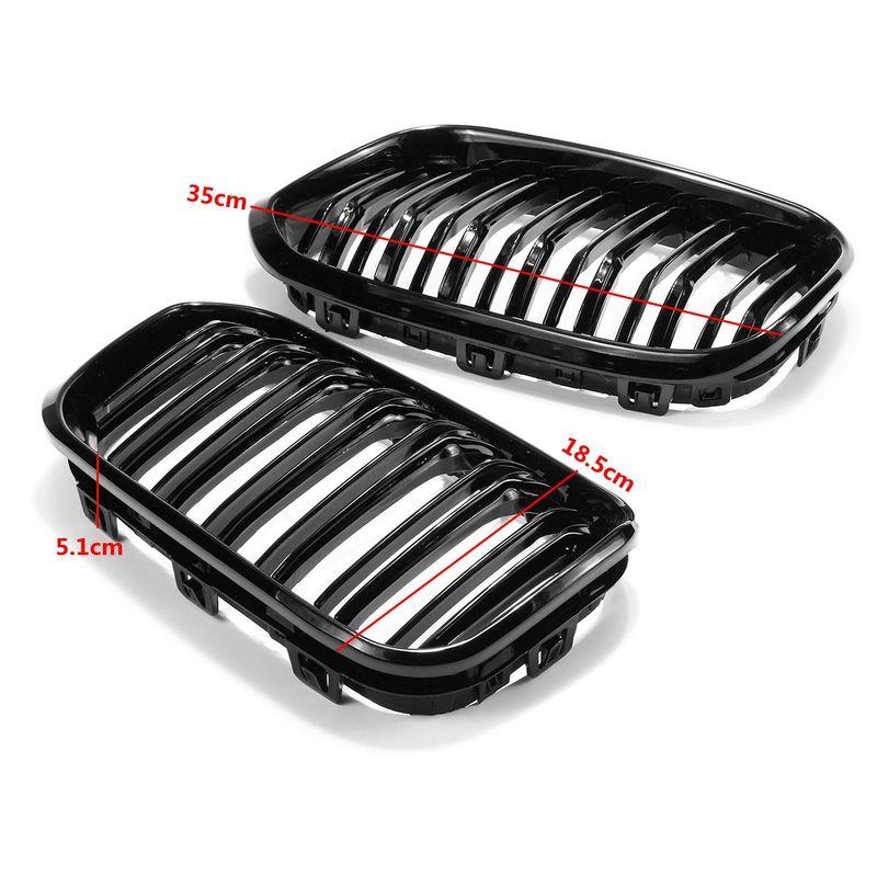 Pair Double Slat Replacement Racing Grill Grille For BMW 1 Series F20 F21 LCI 120i 2015- Car Front Bumper Kidney Grilles