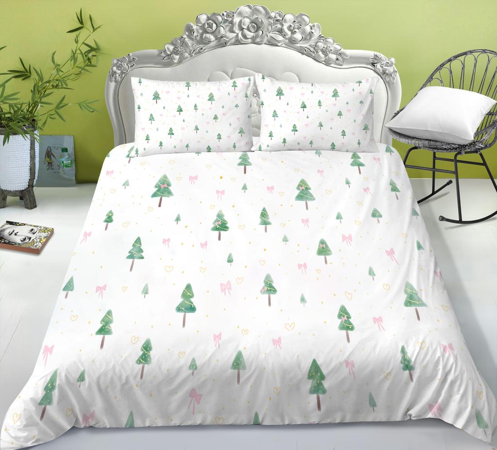 Christmas Quilt Cover Pillowcase Three-Piece Children'S Holiday Gift Cartoon Digital Printing Polyester