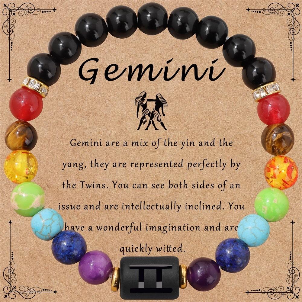 Brățară cu 12 constelații Brățară elastică țesută manual, reglabilă, ochi de tigru natural, obsidian, cadou, bijuterii