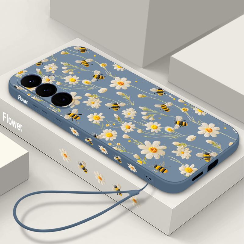 Cartoon Daisies Flowers Lanyard Case For Samsung Galaxy S25 S26 Ultra S24 S23 S22 Plus S21 FE A15 A16 A35 A36 A54 A55 A56 5G Capa