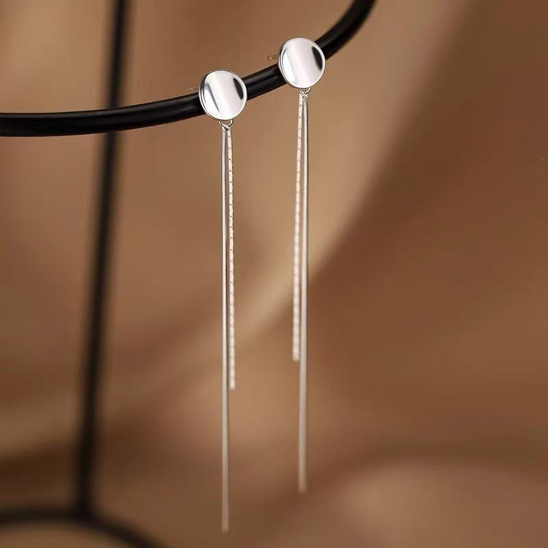 925 Sterling Silver Disc Tassel Stud Earrings - Light Luxury, High-End 2024 Fashion, Women's Niche Ear Jewelry