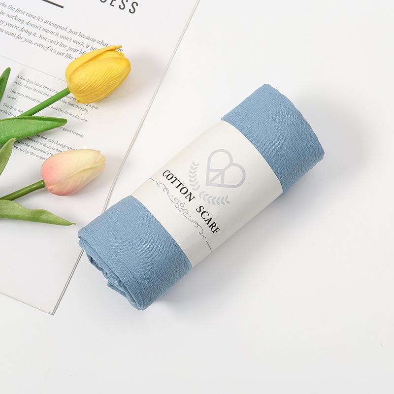 Autumn and winter new micro-elastic crumpled cotton blended long towel right angle lock edge polyester headscarf hot-selling solid color scarf
