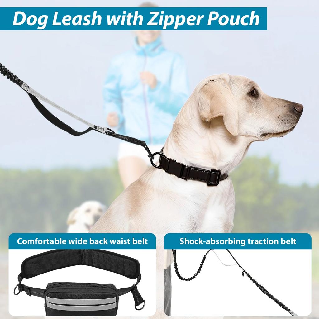 Hands Free Dog Leash for Running Walking Reflective Leash with Waist Bag Retractable Traction Rope for Running Walking Jogging
