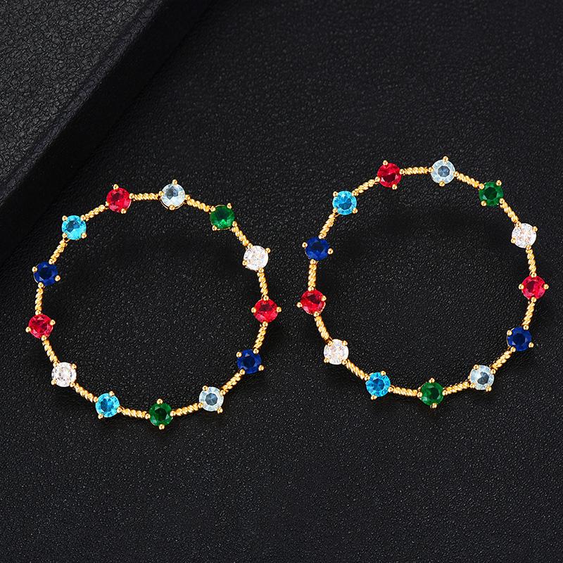 WWJ Hollow Out Golden Color Colourful Zirconia Stud Earrings