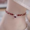 S925 Sterling Silver Fox & Peach Blossom Anklet - Women's 2025 Trend, Red Rope Fairy Style Foot Chain for Benmingnian.