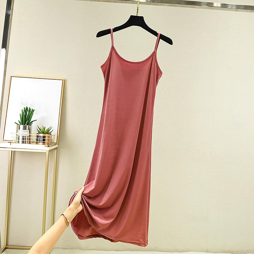 Damen lockerer lässiger Nachthemd mit Camisole und langem farbigem Basis-Kleid darunter