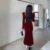 Large Size Women's Clothing High-end Velvet Fishtail Skirt Autumn and Winter Thin Inner Dress