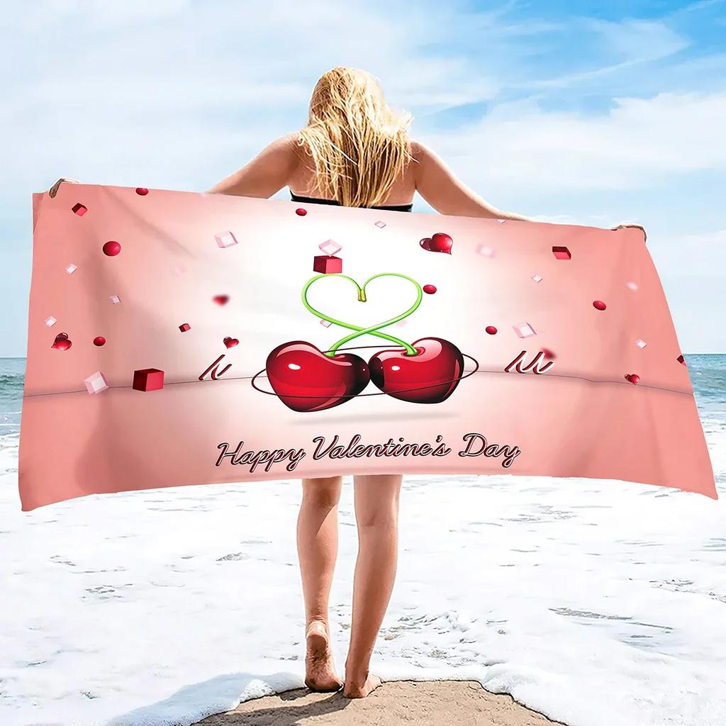 Valentine's Day Beach Towel Bath Sheet Towels Love Hearts Oversized Microfiber Sandless Beach Towels for Swimming Extra Large