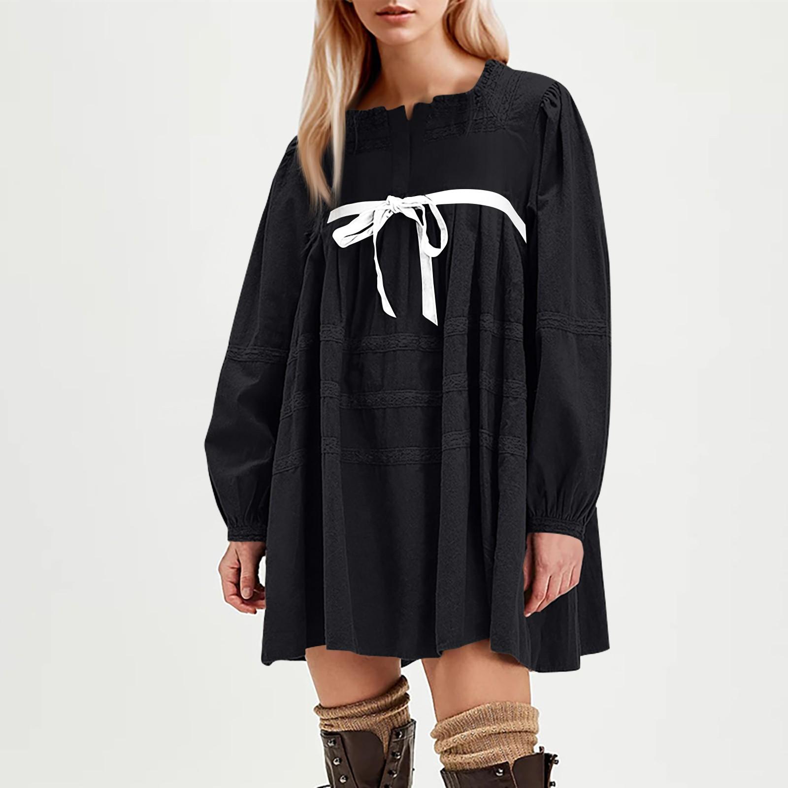 

Женские модные повседневные однотонные платья с круглым вырезом и длинным рукавом L чёрный