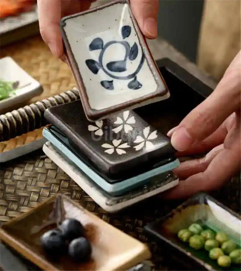 ceramic small square sauce dish Japanese style sushi dish flavoring sushi mustard plate soy sauce cherry blossom Pepper tray