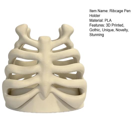 Ribcage Pen Holder Gothic Makeup Brush Holder 3D Printed Anatomy-Themed Skull Pen Holder Desktop Organizer for Vanity Desk Office Room Decor