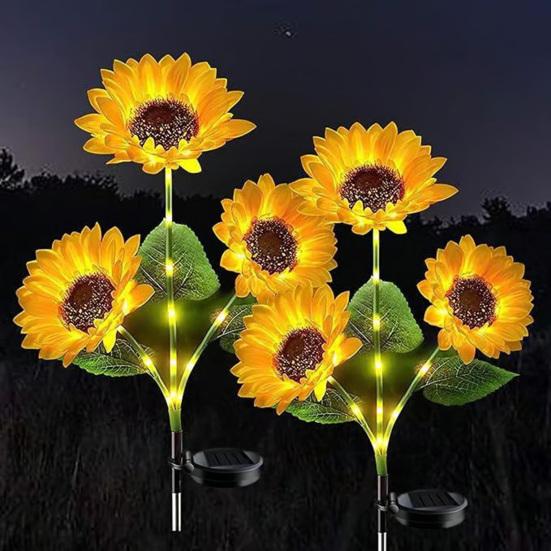 Solar Sunflower Garden Light, Realistic Sunflower Solar Powered Outdoor Light, Waterproof Auto On/Off Decorative Light for Patio Backyard