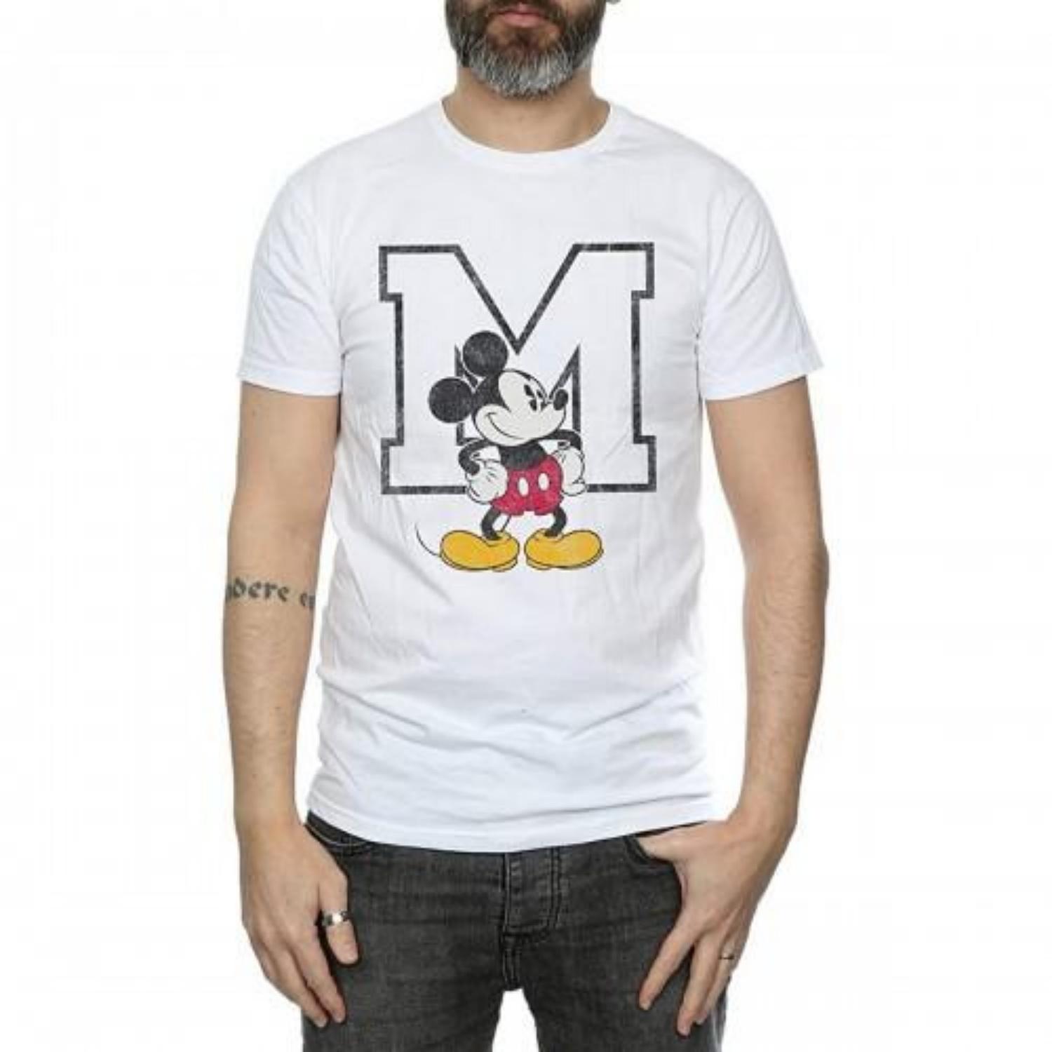 Disney Mens Classic M Mickey Mouse Cotton T-Shirt S чёрный