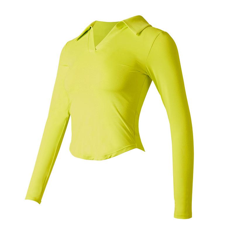 

Женский облегающий топ для йоги с отложным воротником и длинными рукавами XL (60-67.5 kg) лимонно-желтый