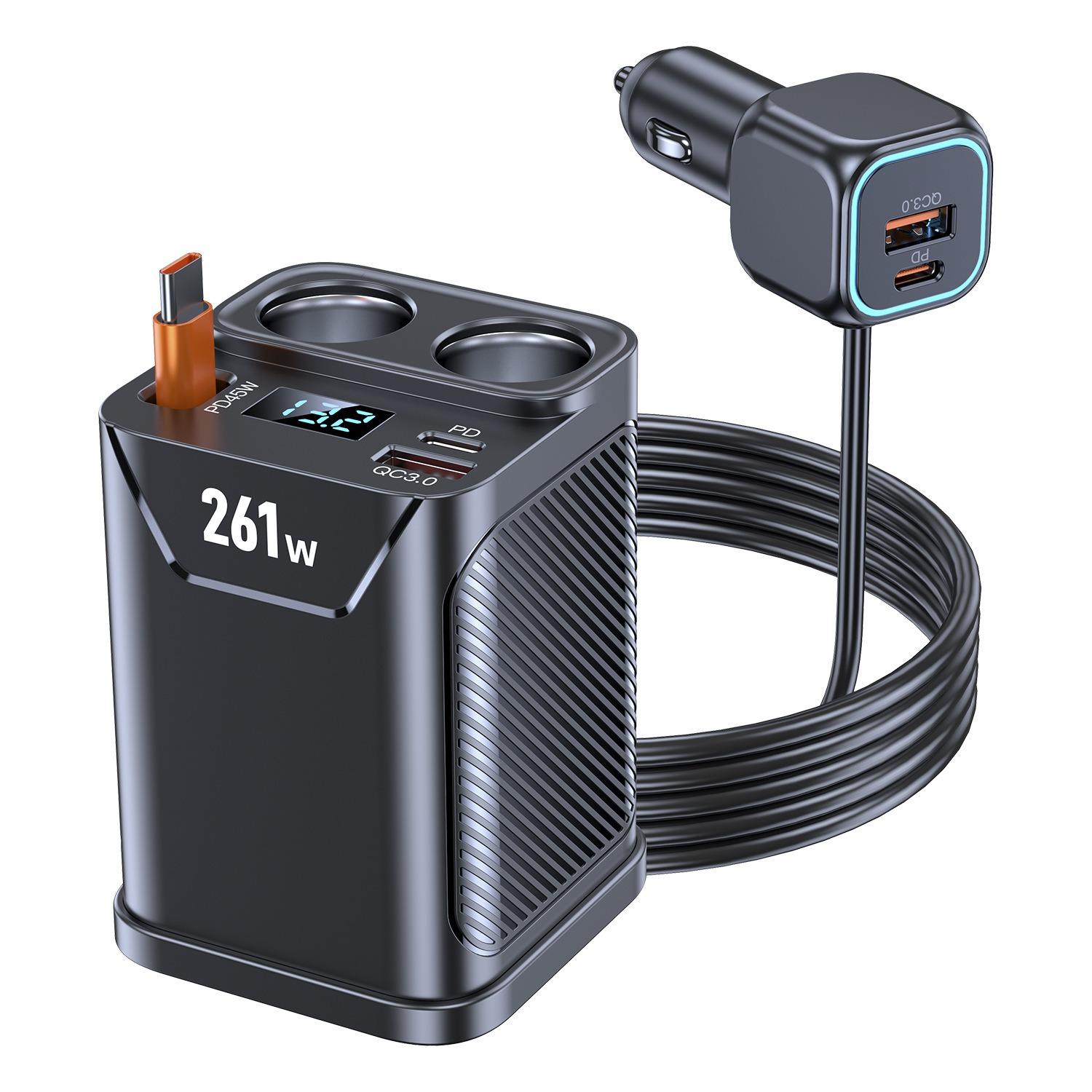 

Разветвитель автомобильного прикуривателя 7 в 1, обнаружение напряжения, многофункциональное автомобильное зарядное устройство PD45W, быстрая зарядка, адаптер высокой мощности 261 Вт