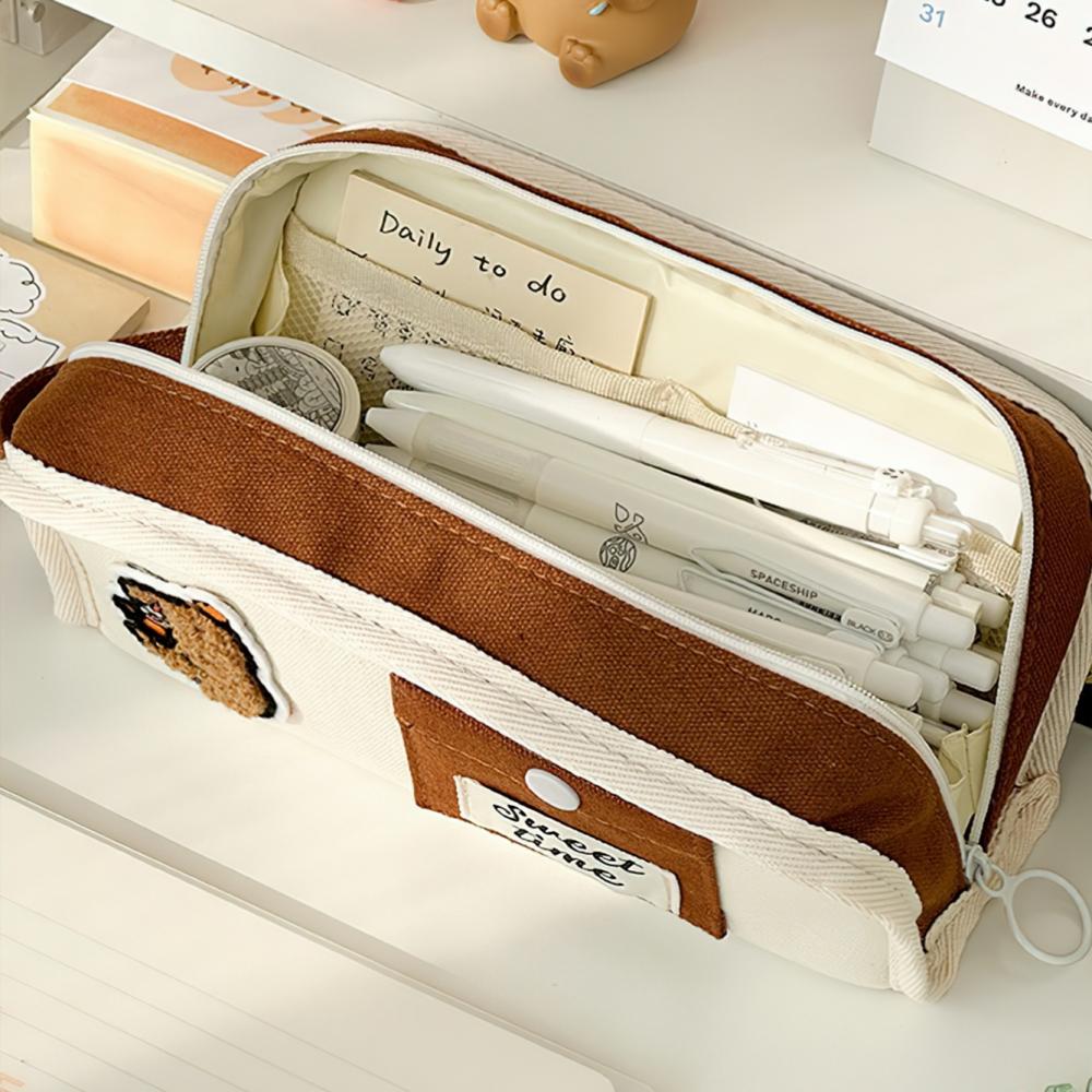 Sweet Time Pencil Bag Pen Case Cute Cartoon Design Hitting Color Storage Pouch for Stationery School