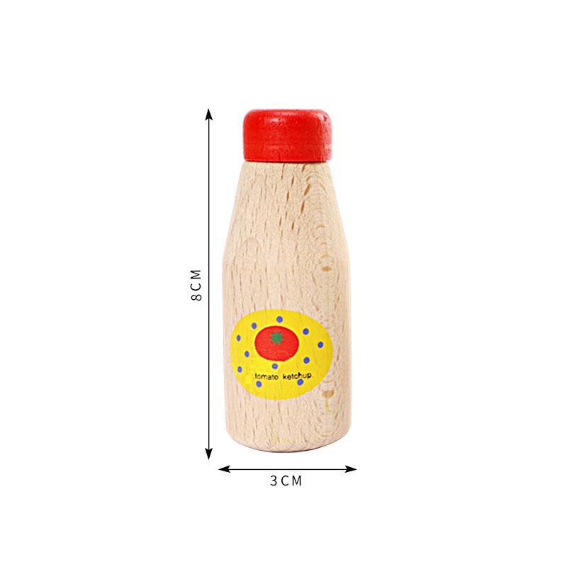 Toddler Pretend Play Kitchen Set: Wooden Pepper, Seasoning, & Soy Sauce Bottles
