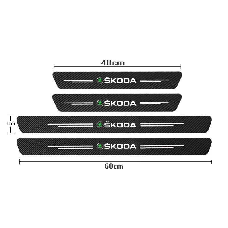 For Skoda Octavia KAMIQ KODIAQ SUPERB RAPID KAROQ FABIA YETI Car Door Sill Scuff Plate Decor Carbon Fiber Stickers