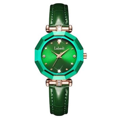 Stylish and Cute Crystal Watch for Women with a Leather and a Lovely Gift for Strap. Waterproof, Brand-name, Business-friendly, Her. Green.