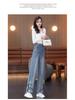 2025 New Chinese Style Embroidered High-Waist Wide-Leg Petite Jeans