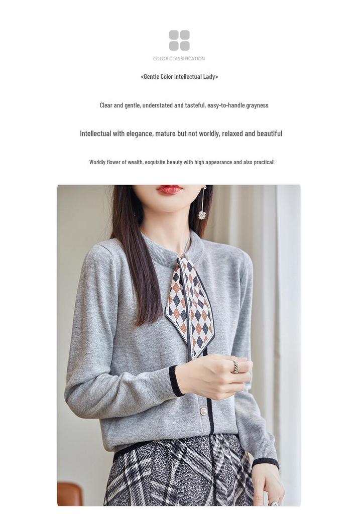 Autumn 2023 Women's Wool Knitwear: Stylish Scarf-Collar Cardigan Sweater