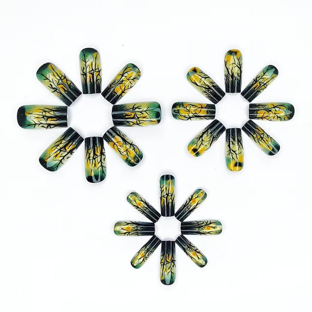 Dämmerwald Goldblatt Abnehmbare Nail Art Tips - 24 Stück