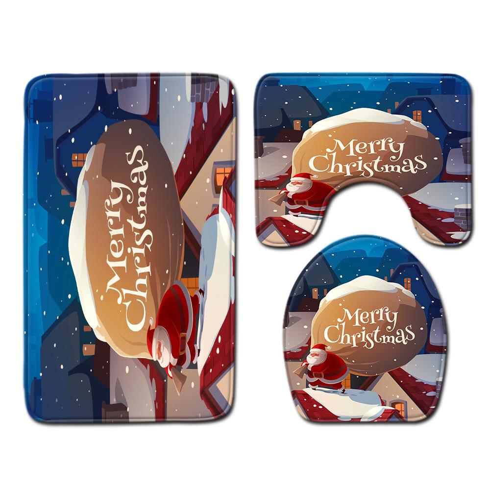 Christmas Bathroom Floor Mat Toilet Three-Piece Set