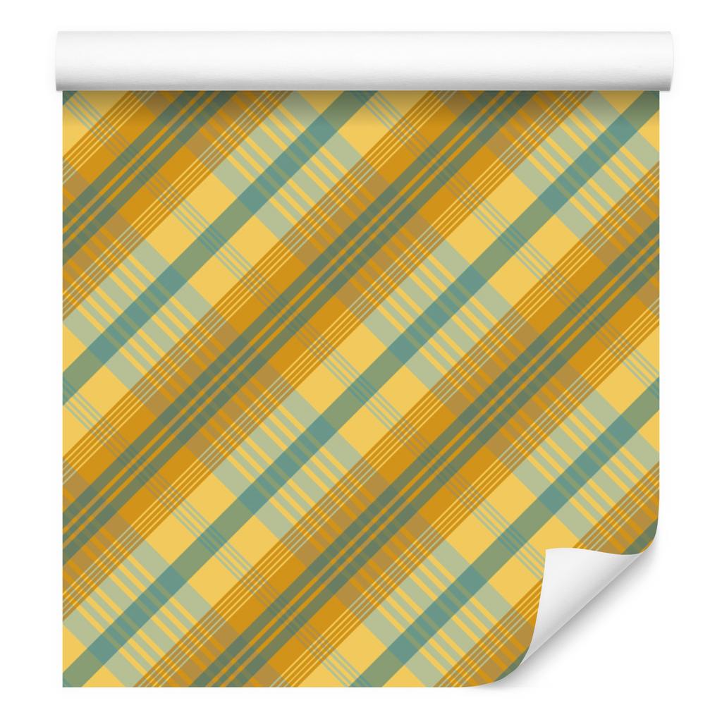 Yellow and blue checkered wallpaper gold, yellow, beige and lime 50x1000
