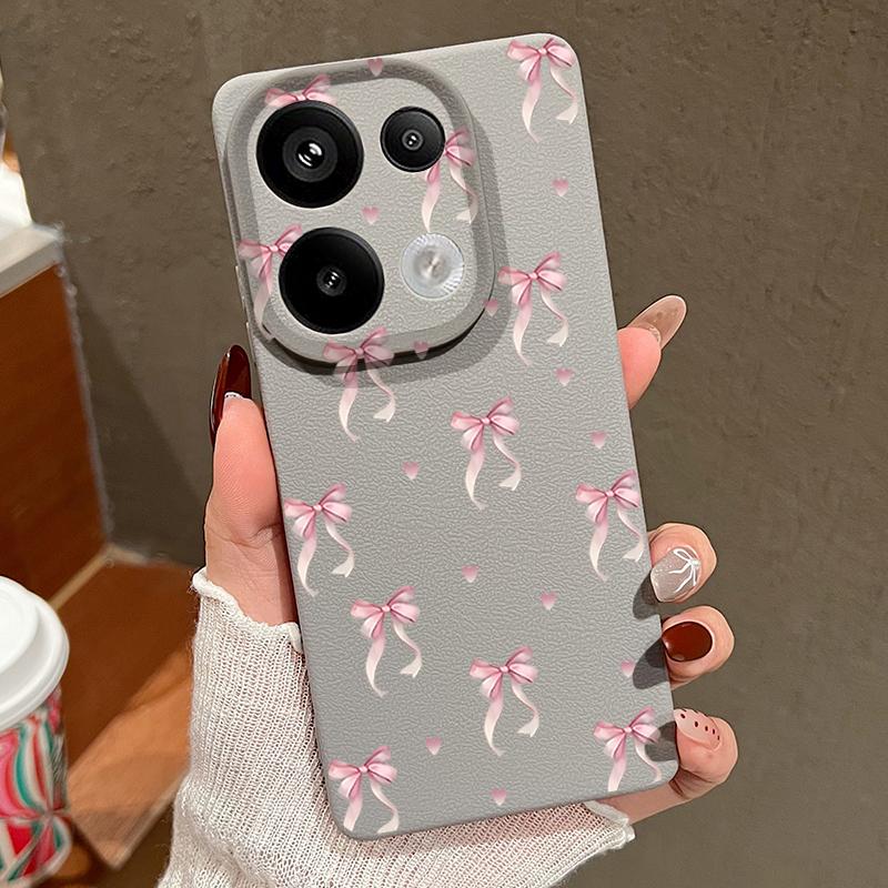 Bowknot Print TPU Weiche Leder Textur Fall Für Xiaomi 13T Pro Poco X6 M6 Redmi Hinweis 14 13 Pro 12 11 Objektiv Schutz Stoßfest Matte Schlank Telefon Abdeckung