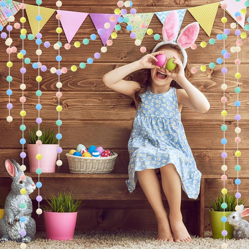 Pastel Pom Garland Hanging Easter Decorations Cute Rainbow Colorful Felt Ball Garland Baby Shower Birthday Party Supplies Favors 5