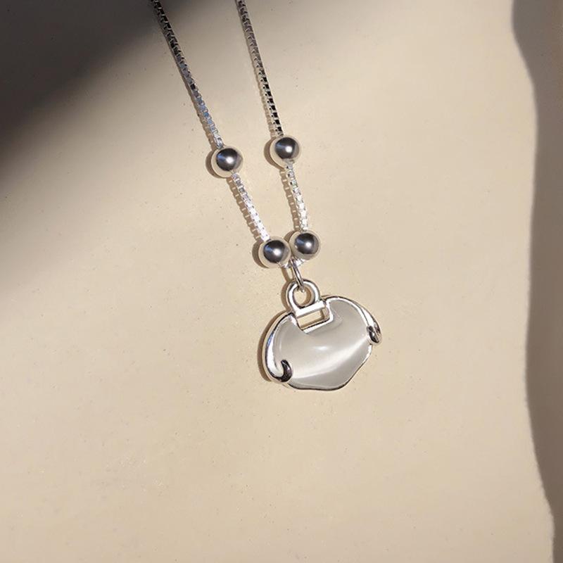 925 Sterling Silver Xiangyun Fu Safety Lock Necklace Women's Chinese Style Light Luxury Ins Niche Longevity Lock High-Grade Clavicle Chain