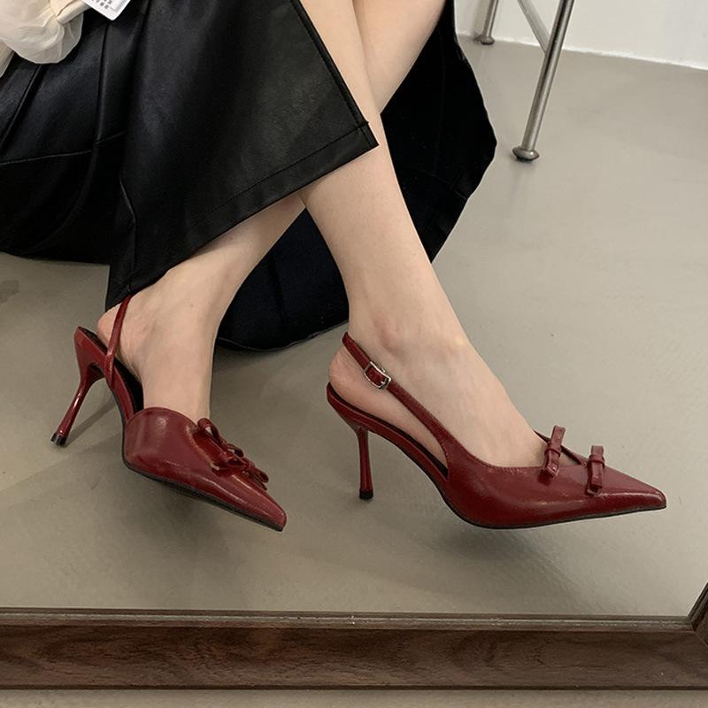 

Women s shoes spring new high-end bow thin heel empty pointed sandals high heels 40
