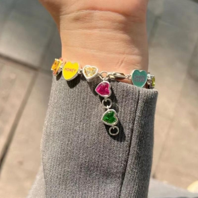Bunte Strasssteine Liebesherz Armbänder Mode Armreif Trendige Y2k Ästhetik Handgelenk Schmuck Geschenk für Frauen Mädchen
