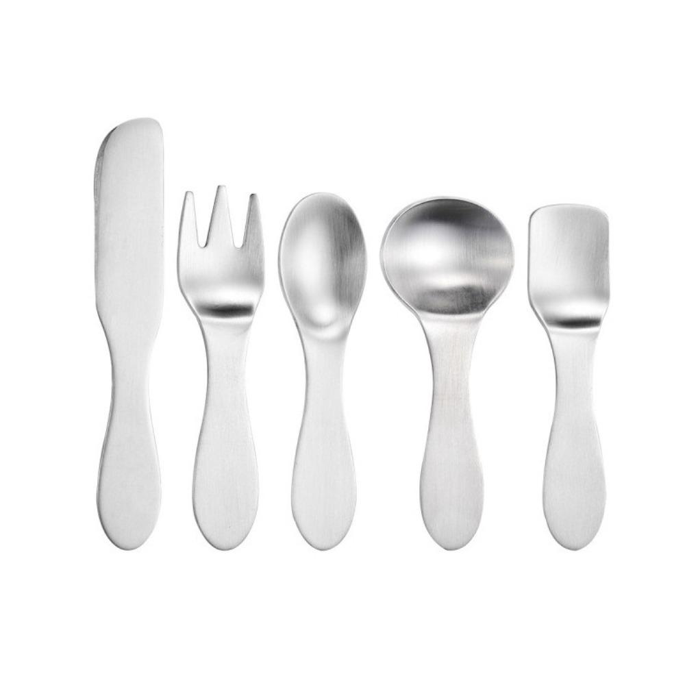 

5PCS/SET Thickened Ice Cream Scoop Stainless Steel Fruit Fork Portable Mini Cutlery Set Office серебряный