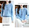 Women's Heavyweight Wool Cardigan with Colorful Buttons and Dot Yarn - Warm Autumn Winter Outerwear Sweater Coat