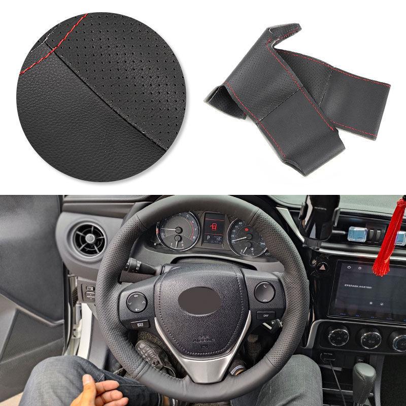 For Toyota RAV4 Auris 2014 Corolla iM 2017 Scion iM 2016 Car Accessories Braid Steering Wheel Leather Cover Hand Sewing Trim