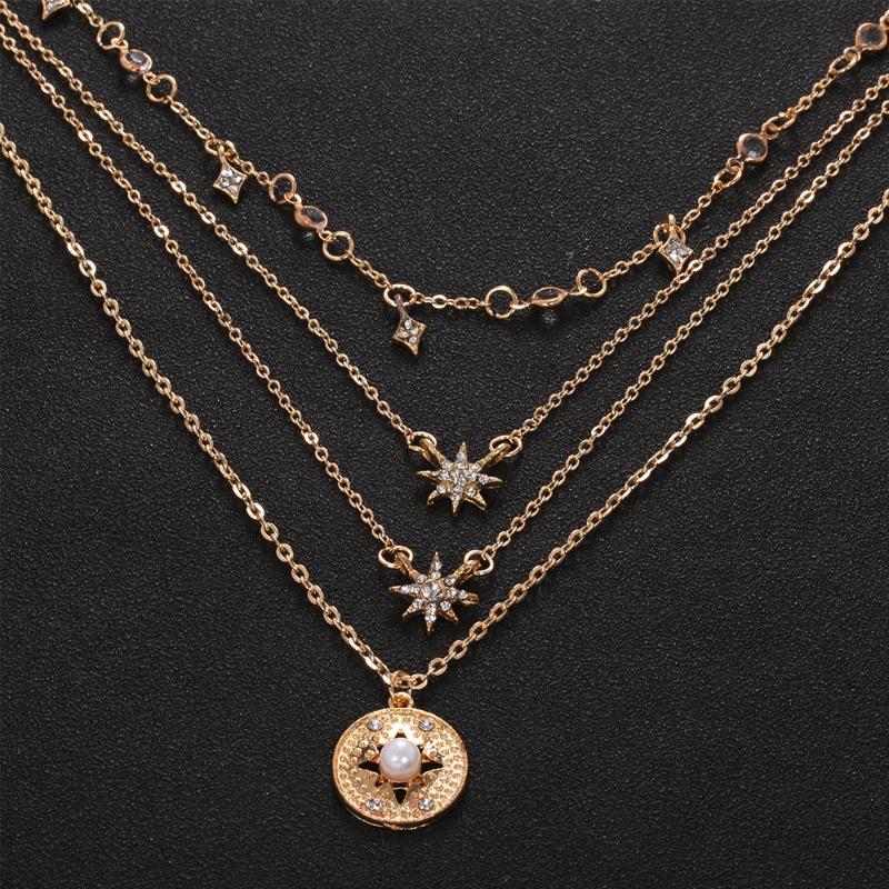 Bohemian Mode Mehrschichtige Stern Strass Halskette Für Damen Schmuck