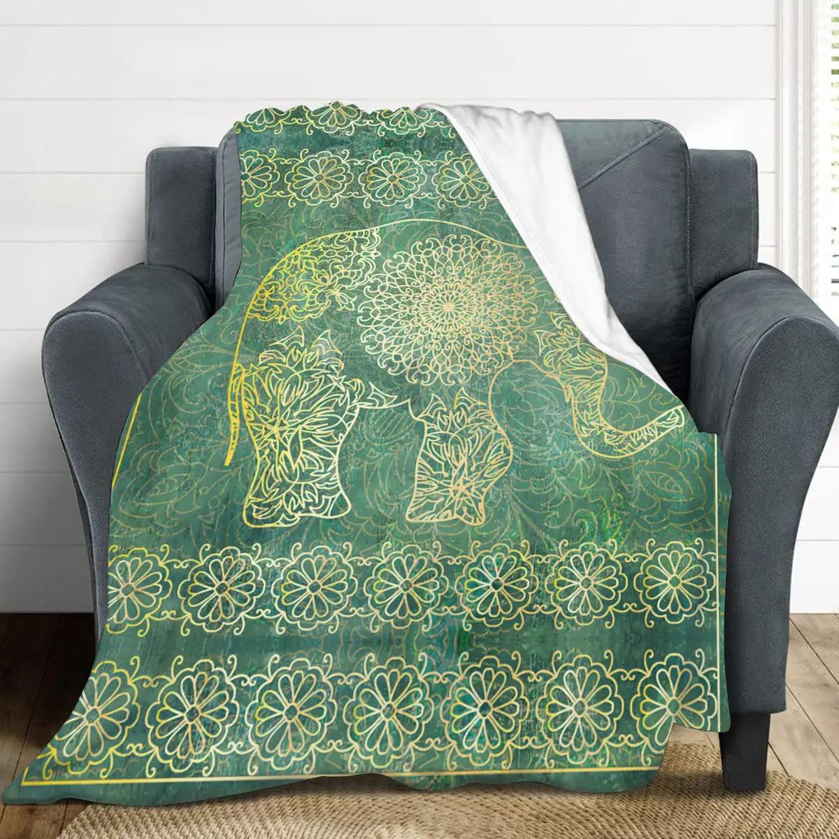 Monika Chen Unisex Bohemian Blanket Boho Elephant Throw Blankets Soft Flannel Animal Blankets For Bed Couch Sofa Warm Fuzzy Blanket For Men Women