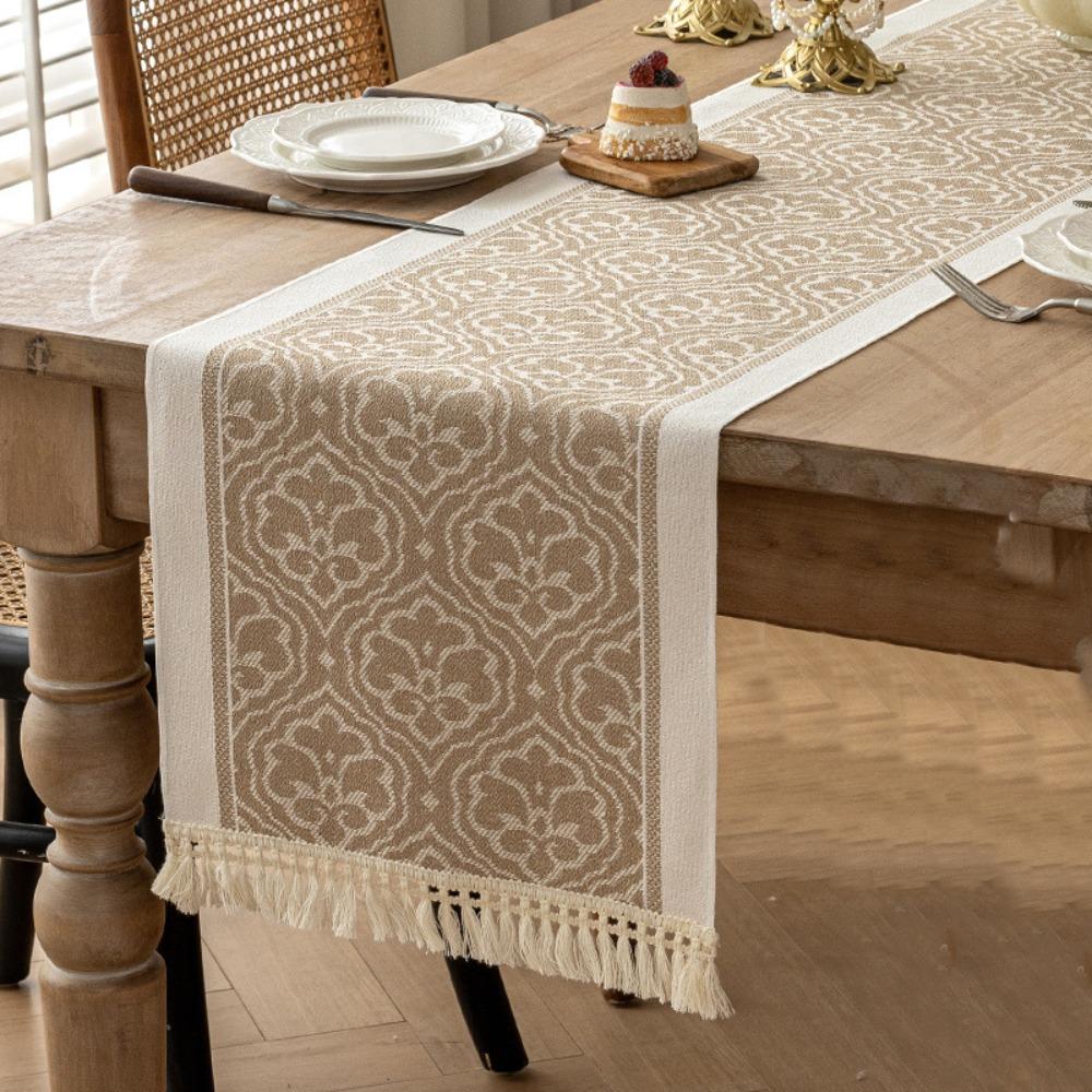 Jacquard Ethnic Style Table Runner with Tassel Tablecloth Table Flag Table Cover  Table Decor