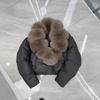 Women's Faux Fur Collar Puffer Jacket Solid Color Long Sleeve Short Winter Coat