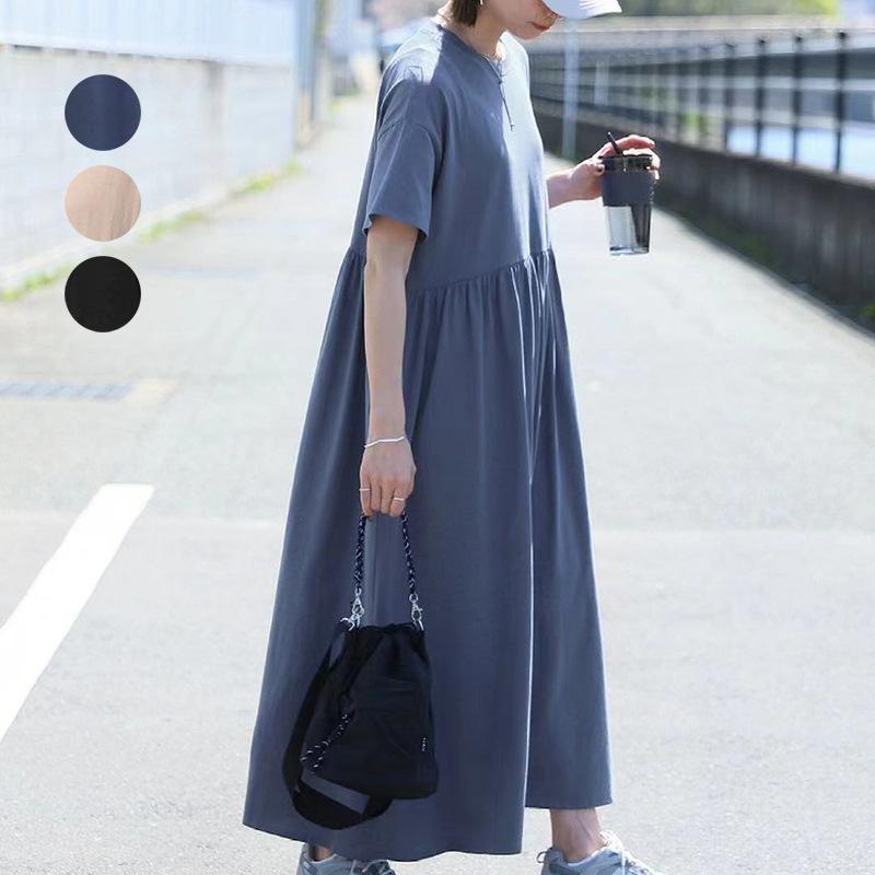 Latest Summer Stylish Short-sleeved Dress Womens Wrinkle Comfortable Fit and Thin
