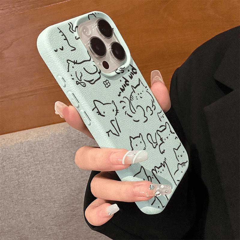 

Кожаная подкладка Кошки Подходит для чехла Apple Phone 16/15/14plus Мягкий чехол IPhone16promax iPhone 11 Pro Max