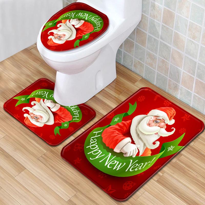 Christmas Toilet Three-Piece Floor Mat Bathroom Three-Piece Carpet Doormat