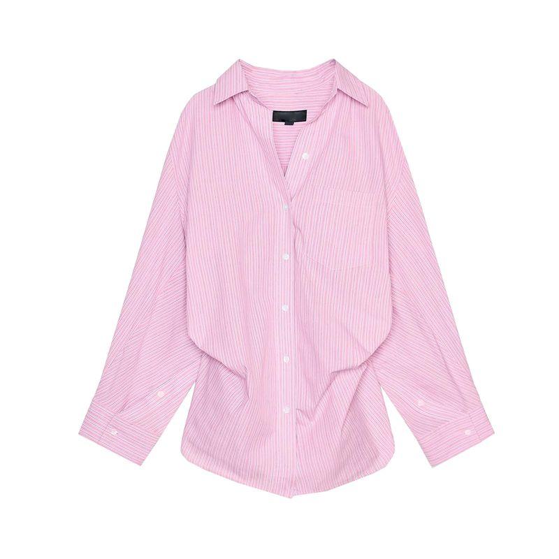 Summer New Product Women's Clothes Stripes Loose Poplin Long Sleeves Shirt 3520608 3067017 2020458