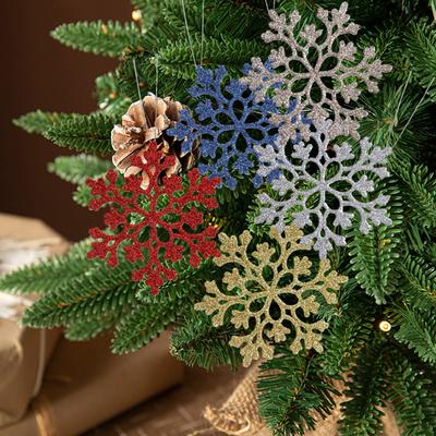 Christmas Snowflake Ornaments, 12pcs Plastic Glitter Snow Flakes Ornaments Xmas Tree Pendant Snowflake for Christmas Tree Decor