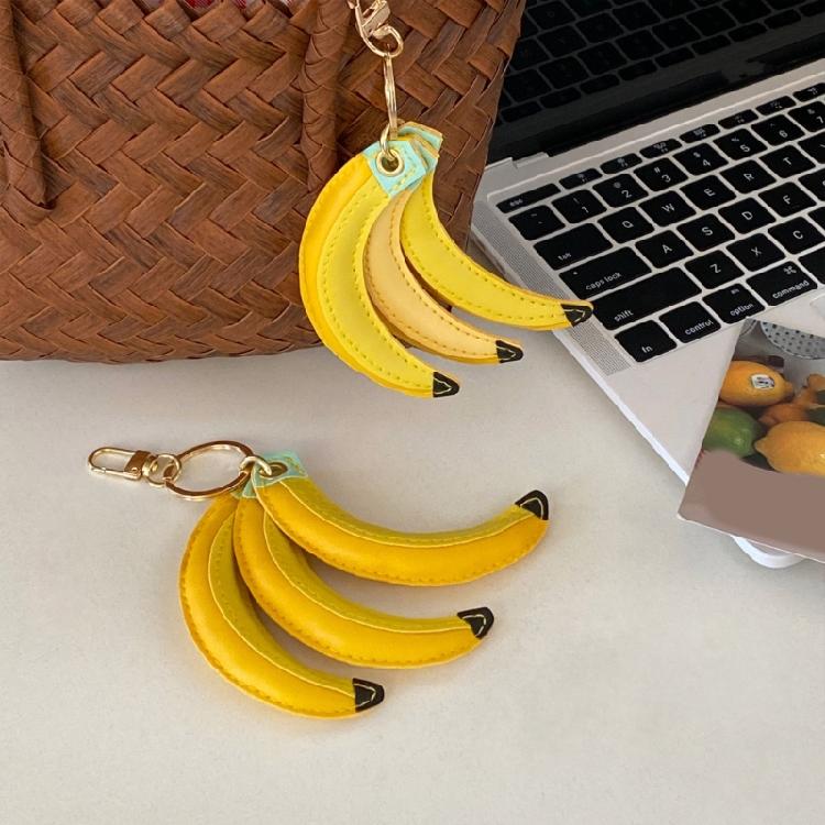 Lovely Miniature Banana Peach Bag Charm Soft PU Leather Keychain For Teens Portable Bag Decoration Pendant