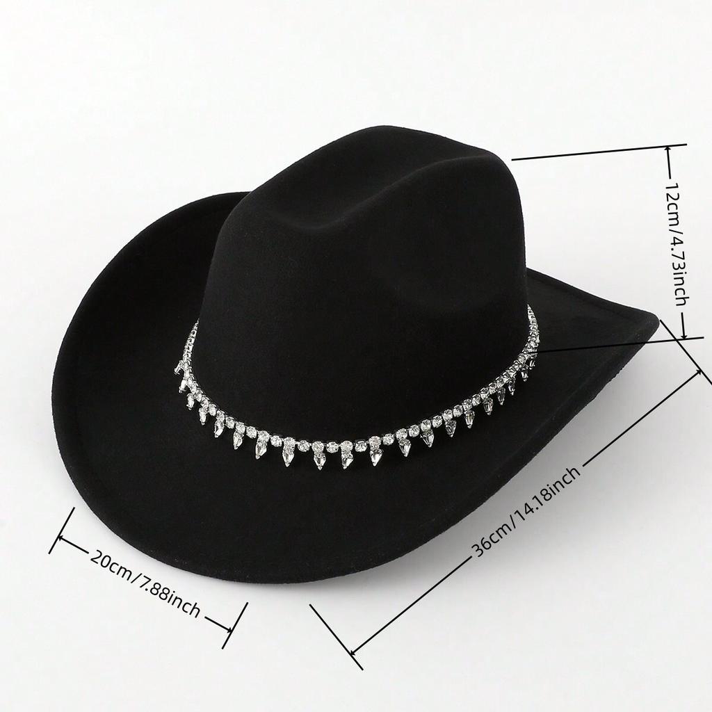 Bridal Zircon Western Cowboy Hat Crystal Atmospheric Fashion Bridal Jazz Hat Party Felt Hat