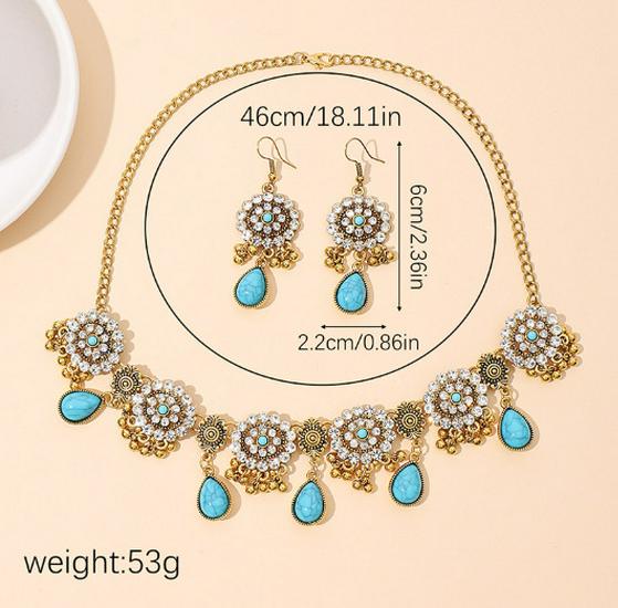 Evropský etnický styl Kapka Květina Šperky Set pro Ženy - Plně Diamantové Náušnice & Náhrdelník