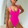 Trajes de baño sexy de una pieza para mujer Traje de baño femenino con vendajes Escote en V Bañador Trajes de baño lisos