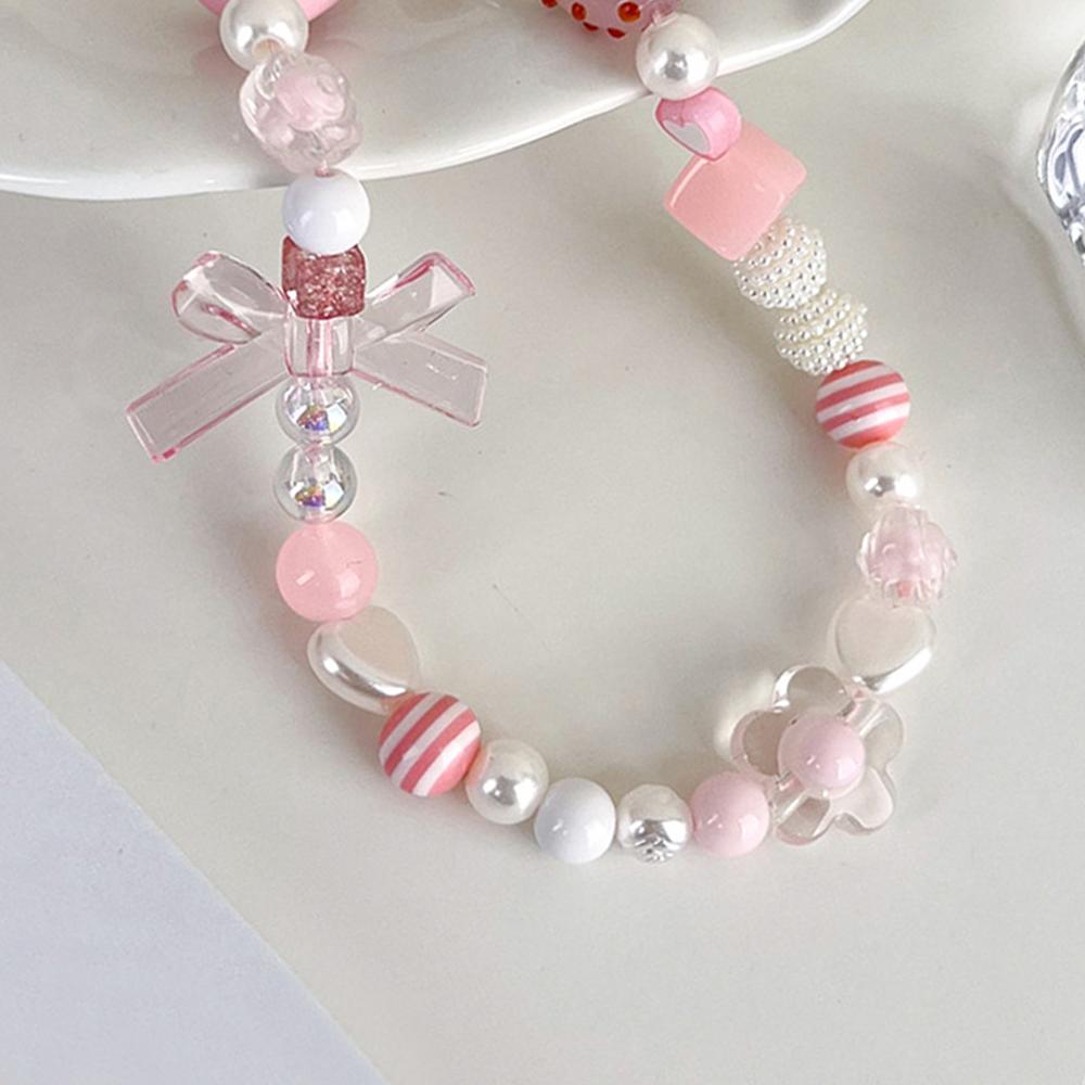 Bow Beaded For iPhone Charm Strap Chain Lanyard Women Girl Jewelry Butterfly Bead Pendant Decoration  Anti-Lost Lanyard